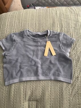 Girls' Grey Mesh Knit Crop Top - Lightweight Summer Tee